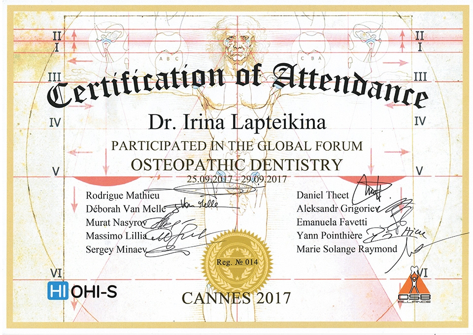 Certification of osteopathic dentistry
